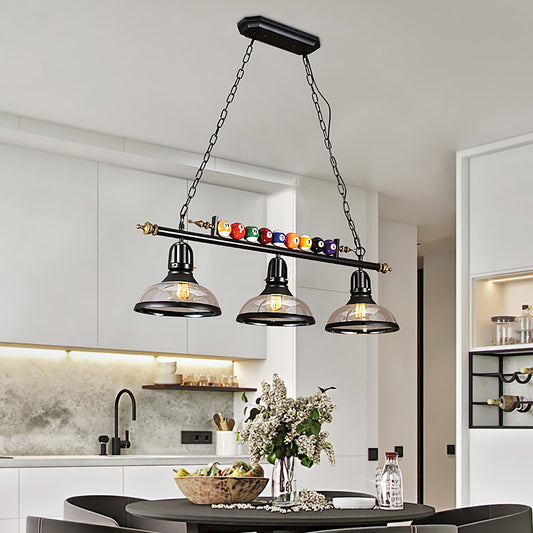 Clear Glass Black Island Pendant Dome 2/3-Light Rustic Hanging Light Kit with Multi Color Balls 3 Black Clearhalo 'Ceiling Lights' 'Close To Ceiling Lights' 'Glass shade' 'Glass' 'Island Lights' Lighting' 602012