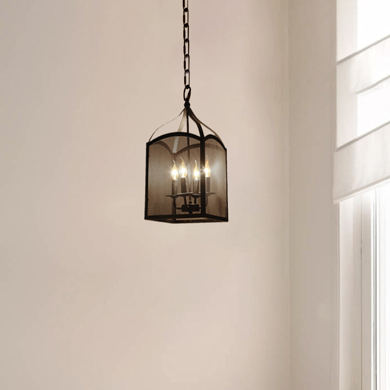 4/5 Lights Caged Pendant Lighting with Mesh Screen Vintage Style Black Metal Adjustable Pendant Ceiling Lamp Clearhalo 'Cast Iron' 'Ceiling Lights' 'Chandeliers' 'Industrial Chandeliers' 'Industrial' 'Metal' 'Middle Century Chandeliers' 'Rustic Chandeliers' 'Tiffany' Lighting' 602176