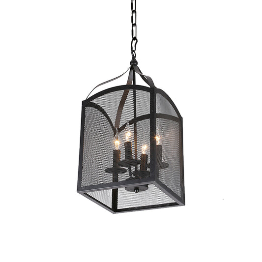 4/5 Lights Caged Pendant Lighting with Mesh Screen Vintage Style Black Metal Adjustable Pendant Ceiling Lamp Clearhalo 'Cast Iron' 'Ceiling Lights' 'Chandeliers' 'Industrial Chandeliers' 'Industrial' 'Metal' 'Middle Century Chandeliers' 'Rustic Chandeliers' 'Tiffany' Lighting' 602177