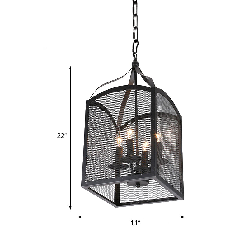 4/5 Lights Caged Pendant Lighting with Mesh Screen Vintage Style Black Metal Adjustable Pendant Ceiling Lamp Clearhalo 'Cast Iron' 'Ceiling Lights' 'Chandeliers' 'Industrial Chandeliers' 'Industrial' 'Metal' 'Middle Century Chandeliers' 'Rustic Chandeliers' 'Tiffany' Lighting' 602178