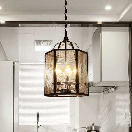 4/5 Lights Caged Pendant Lighting with Mesh Screen Vintage Style Black Metal Adjustable Pendant Ceiling Lamp 5 Black Clearhalo 'Cast Iron' 'Ceiling Lights' 'Chandeliers' 'Industrial Chandeliers' 'Industrial' 'Metal' 'Middle Century Chandeliers' 'Rustic Chandeliers' 'Tiffany' Lighting' 602179