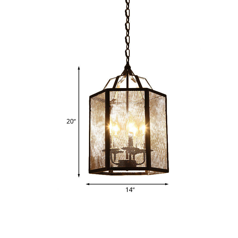 4/5 Lights Caged Pendant Lighting with Mesh Screen Vintage Style Black Metal Adjustable Pendant Ceiling Lamp Clearhalo 'Cast Iron' 'Ceiling Lights' 'Chandeliers' 'Industrial Chandeliers' 'Industrial' 'Metal' 'Middle Century Chandeliers' 'Rustic Chandeliers' 'Tiffany' Lighting' 602183