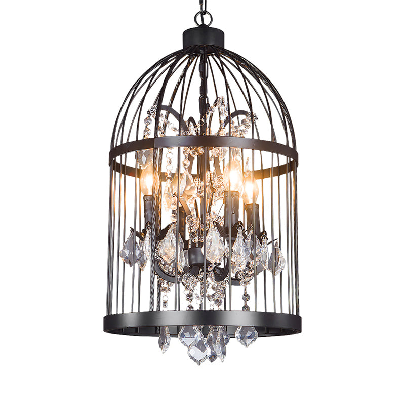 4 Heads Birdcage Chandelier Lighting Vintage Style Black/White/Rust Iron Hanging Lamp with Candle and Crystal Deco for Living Room Clearhalo 'Cast Iron' 'Ceiling Lights' 'Chandeliers' 'Industrial Chandeliers' 'Industrial' 'Metal' 'Middle Century Chandeliers' 'Rustic Chandeliers' 'Tiffany' Lighting' 602218