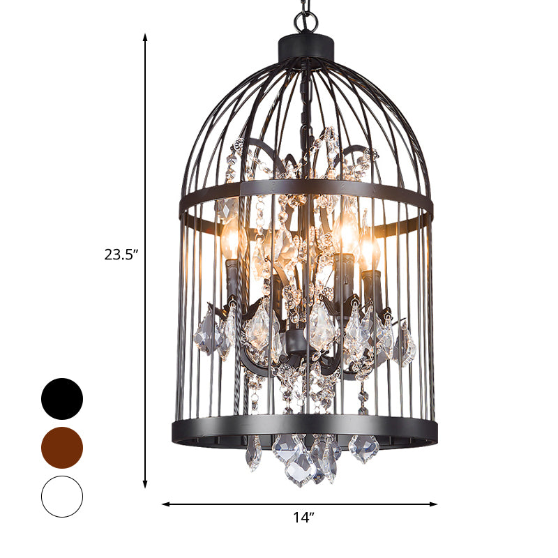 4 Heads Birdcage Chandelier Lighting Vintage Style Black/White/Rust Iron Hanging Lamp with Candle and Crystal Deco for Living Room Clearhalo 'Cast Iron' 'Ceiling Lights' 'Chandeliers' 'Industrial Chandeliers' 'Industrial' 'Metal' 'Middle Century Chandeliers' 'Rustic Chandeliers' 'Tiffany' Lighting' 602219