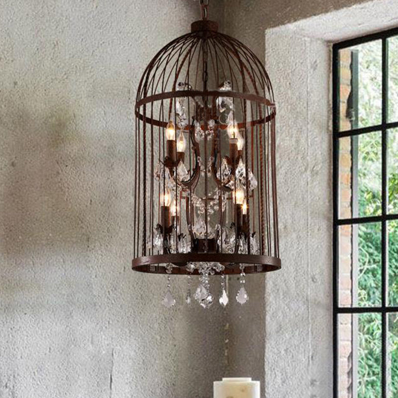 4 Heads Birdcage Chandelier Lighting Vintage Style Black/White/Rust Iron Hanging Lamp with Candle and Crystal Deco for Living Room Clearhalo 'Cast Iron' 'Ceiling Lights' 'Chandeliers' 'Industrial Chandeliers' 'Industrial' 'Metal' 'Middle Century Chandeliers' 'Rustic Chandeliers' 'Tiffany' Lighting' 602221
