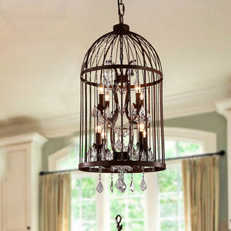 4 Heads Birdcage Chandelier Lighting Vintage Style Black/White/Rust Iron Hanging Lamp with Candle and Crystal Deco for Living Room Clearhalo 'Cast Iron' 'Ceiling Lights' 'Chandeliers' 'Industrial Chandeliers' 'Industrial' 'Metal' 'Middle Century Chandeliers' 'Rustic Chandeliers' 'Tiffany' Lighting' 602222