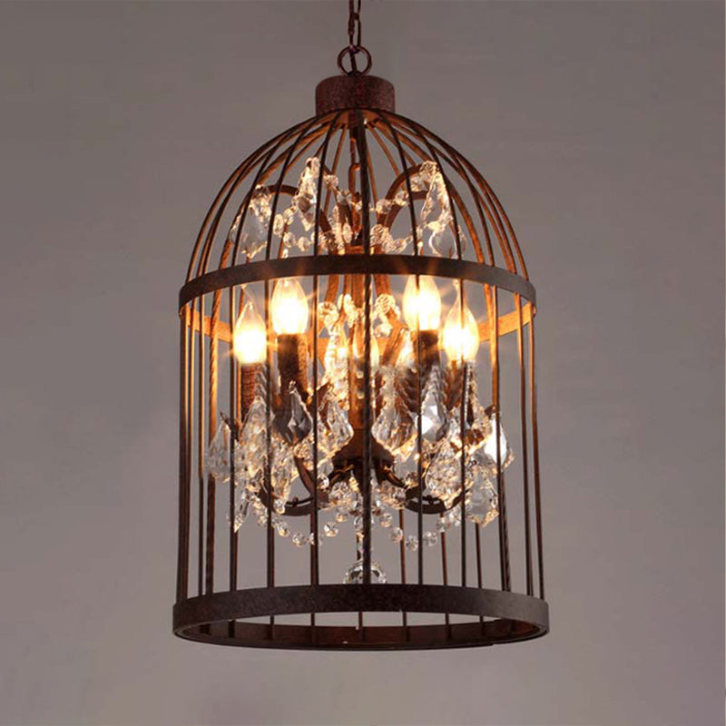 4 Heads Birdcage Chandelier Lighting Vintage Style Black/White/Rust Iron Hanging Lamp with Candle and Crystal Deco for Living Room Clearhalo 'Cast Iron' 'Ceiling Lights' 'Chandeliers' 'Industrial Chandeliers' 'Industrial' 'Metal' 'Middle Century Chandeliers' 'Rustic Chandeliers' 'Tiffany' Lighting' 602223
