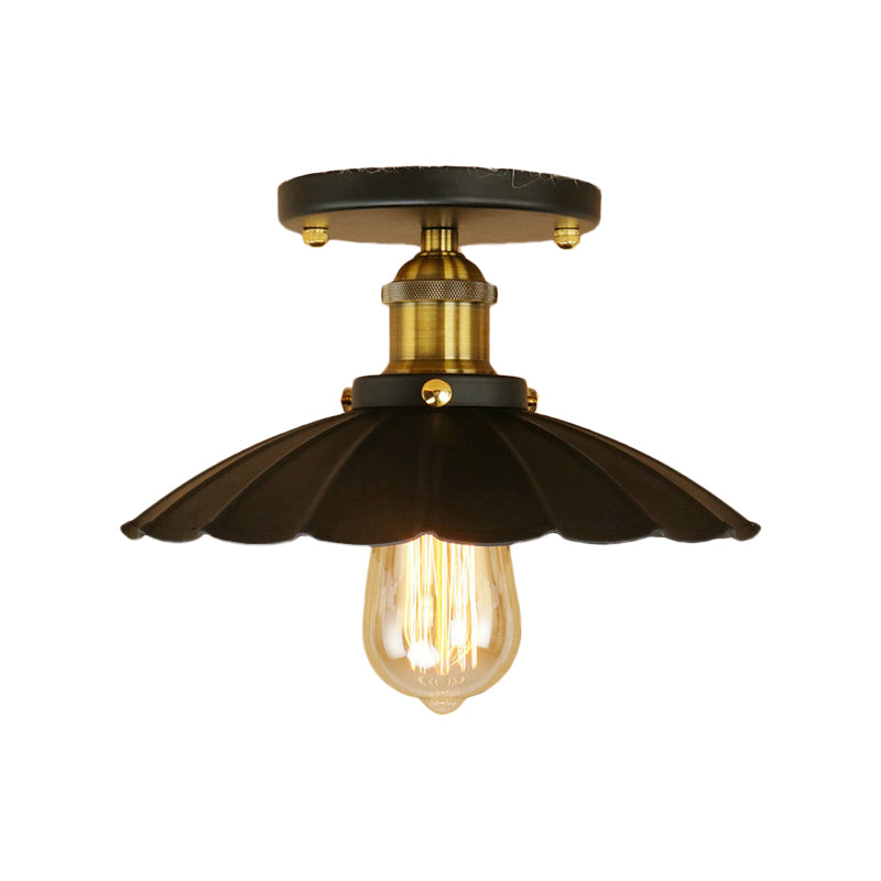 Scalloped Edge Balcony Semi Flush Light Vintage Style Metal 1 Light Black/Rust Ceiling Light Fixture Clearhalo 'Ceiling Lights' 'Close To Ceiling Lights' 'Close to ceiling' 'Flush mount' 'Industrial Flush Mount' Lighting' 602304