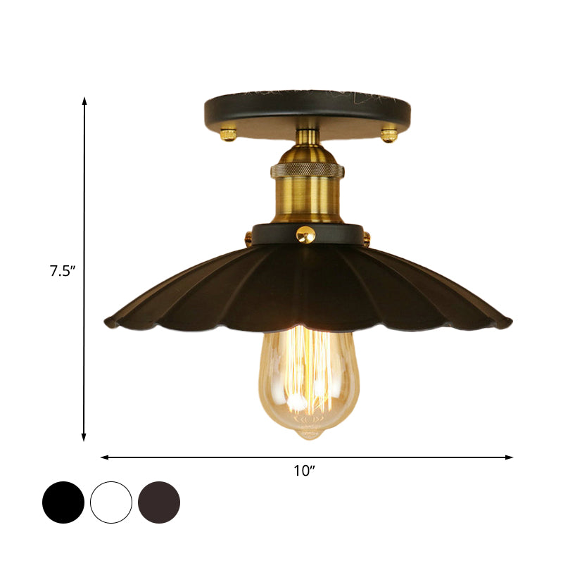 Scalloped Edge Balcony Semi Flush Light Vintage Style Metal 1 Light Black/Rust Ceiling Light Fixture Clearhalo 'Ceiling Lights' 'Close To Ceiling Lights' 'Close to ceiling' 'Flush mount' 'Industrial Flush Mount' Lighting' 602305