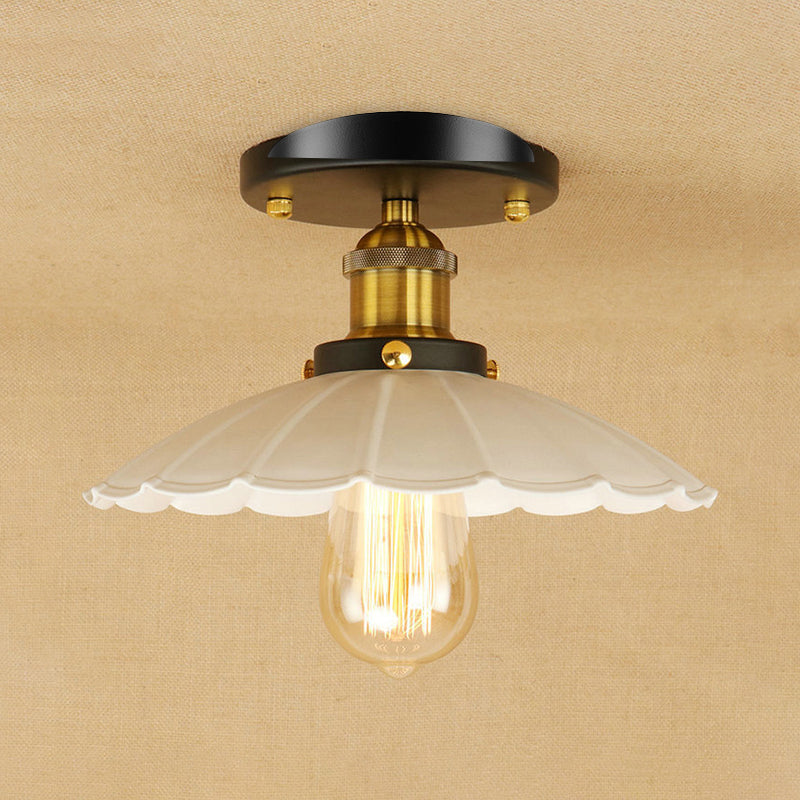 Scalloped Edge Balcony Semi Flush Light Vintage Style Metal 1 Light Black/Rust Ceiling Light Fixture White Clearhalo 'Ceiling Lights' 'Close To Ceiling Lights' 'Close to ceiling' 'Flush mount' 'Industrial Flush Mount' Lighting' 602306
