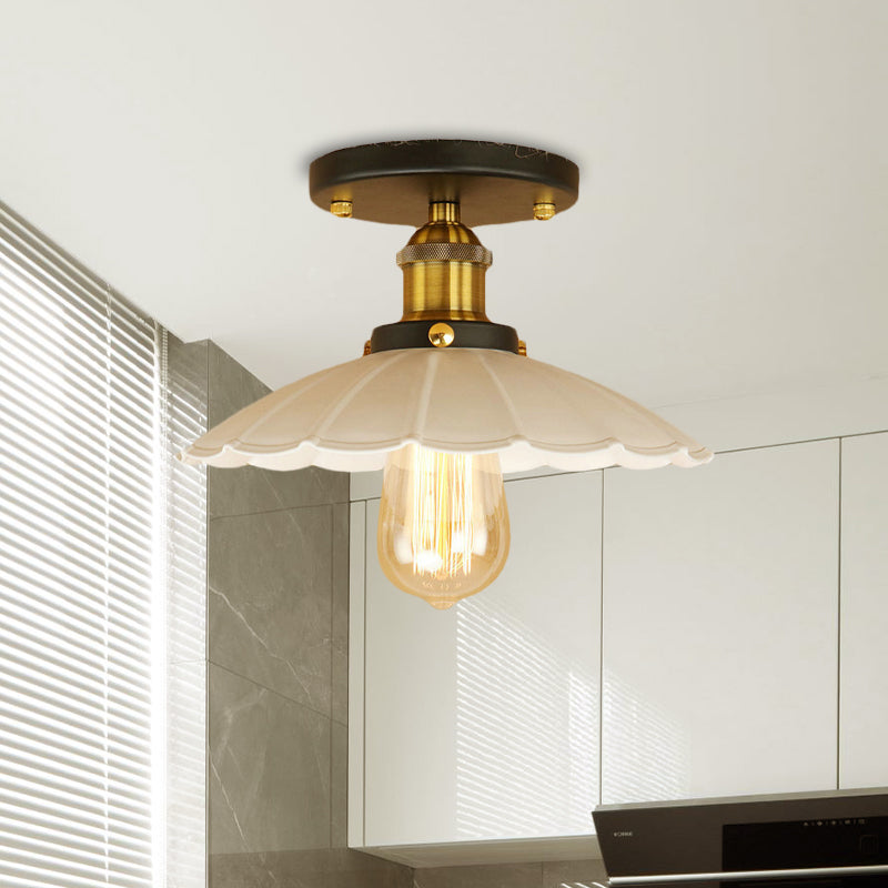 Scalloped Edge Balcony Semi Flush Light Vintage Style Metal 1 Light Black/Rust Ceiling Light Fixture Clearhalo 'Ceiling Lights' 'Close To Ceiling Lights' 'Close to ceiling' 'Flush mount' 'Industrial Flush Mount' Lighting' 602307