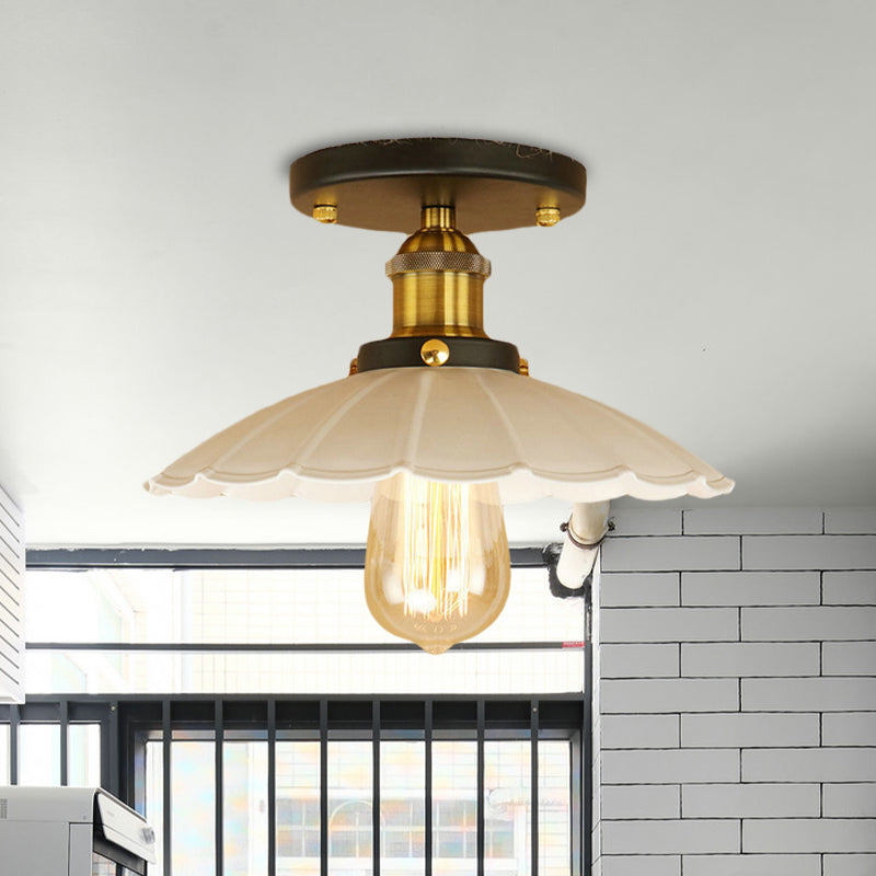 Scalloped Edge Balcony Semi Flush Light Vintage Style Metal 1 Light Black/Rust Ceiling Light Fixture Clearhalo 'Ceiling Lights' 'Close To Ceiling Lights' 'Close to ceiling' 'Flush mount' 'Industrial Flush Mount' Lighting' 602308