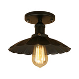 1 Head Iron Semi Flush Light Antique Style Rust/Black Scalloped Shade Balcony Semi Flush Mount Lighting Clearhalo 'Ceiling Lights' 'Close To Ceiling Lights' 'Close to ceiling' 'Flush mount' 'Industrial Flush Mount' Lighting' 602329