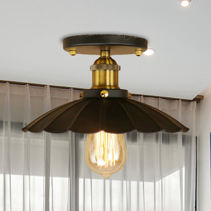 2 Lights Metal Ceiling Mounted Light Loft Style Black Scalloped Edge Indoor Semi Flush Mount Lighting Black Clearhalo 'Ceiling Lights' 'Close To Ceiling Lights' 'Close to ceiling' 'Flush mount' 'Industrial Flush Mount' Lighting' 602330