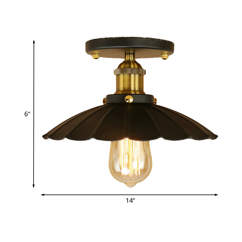 2 Lights Metal Ceiling Mounted Light Loft Style Black Scalloped Edge Indoor Semi Flush Mount Lighting Clearhalo 'Ceiling Lights' 'Close To Ceiling Lights' 'Close to ceiling' 'Flush mount' 'Industrial Flush Mount' Lighting' 602334