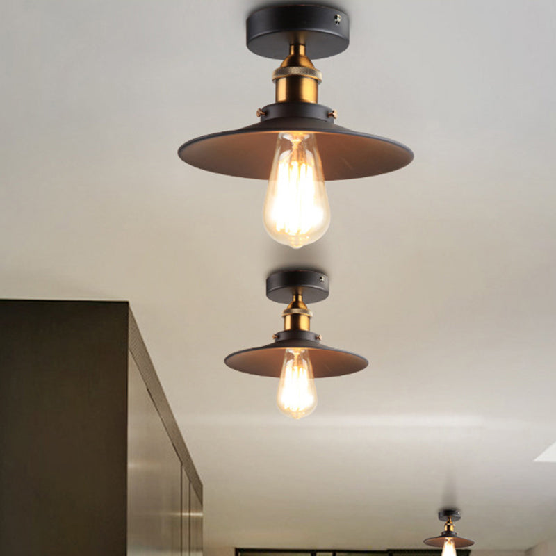 Loft Saucer Semi Flush Mount Lighting 1 Bulb Metallic Ceiling Light Fixture in Black/White for Kitchen Clearhalo 'Ceiling Lights' 'Close To Ceiling Lights' 'Close to ceiling' 'Flush mount' 'Industrial Flush Mount' Lighting' 602350