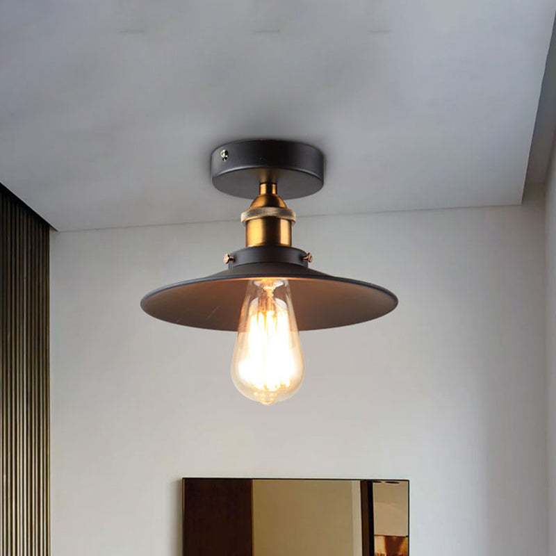 Loft Saucer Semi Flush Mount Lighting 1 Bulb Metallic Ceiling Light Fixture in Black/White for Kitchen Clearhalo 'Ceiling Lights' 'Close To Ceiling Lights' 'Close to ceiling' 'Flush mount' 'Industrial Flush Mount' Lighting' 602351