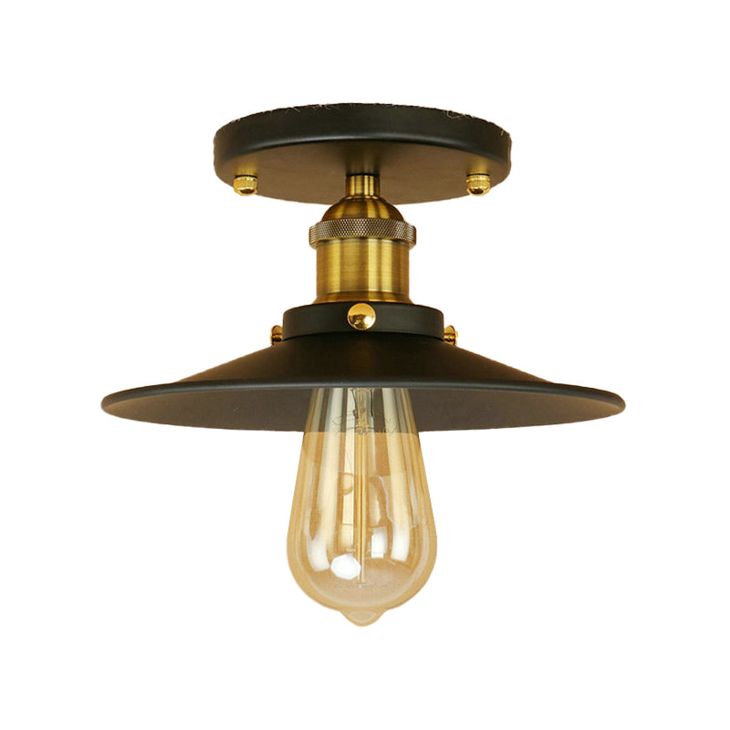 Loft Saucer Semi Flush Mount Lighting 1 Bulb Metallic Ceiling Light Fixture in Black/White for Kitchen Clearhalo 'Ceiling Lights' 'Close To Ceiling Lights' 'Close to ceiling' 'Flush mount' 'Industrial Flush Mount' Lighting' 602352