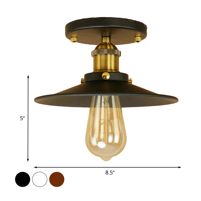 Loft Saucer Semi Flush Mount Lighting 1 Bulb Metallic Ceiling Light Fixture in Black/White for Kitchen Clearhalo 'Ceiling Lights' 'Close To Ceiling Lights' 'Close to ceiling' 'Flush mount' 'Industrial Flush Mount' Lighting' 602353