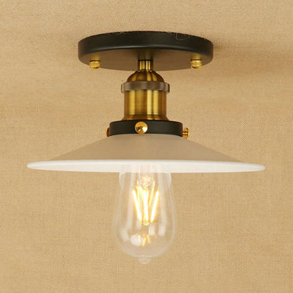 Loft Saucer Semi Flush Mount Lighting 1 Bulb Metallic Ceiling Light Fixture in Black/White for Kitchen White Clearhalo 'Ceiling Lights' 'Close To Ceiling Lights' 'Close to ceiling' 'Flush mount' 'Industrial Flush Mount' Lighting' 602354