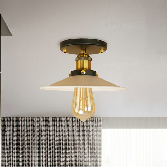 Loft Saucer Semi Flush Mount Lighting 1 Bulb Metallic Ceiling Light Fixture in Black/White for Kitchen Clearhalo 'Ceiling Lights' 'Close To Ceiling Lights' 'Close to ceiling' 'Flush mount' 'Industrial Flush Mount' Lighting' 602355