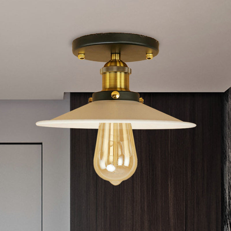 Loft Saucer Semi Flush Mount Lighting 1 Bulb Metallic Ceiling Light Fixture in Black/White for Kitchen Clearhalo 'Ceiling Lights' 'Close To Ceiling Lights' 'Close to ceiling' 'Flush mount' 'Industrial Flush Mount' Lighting' 602356