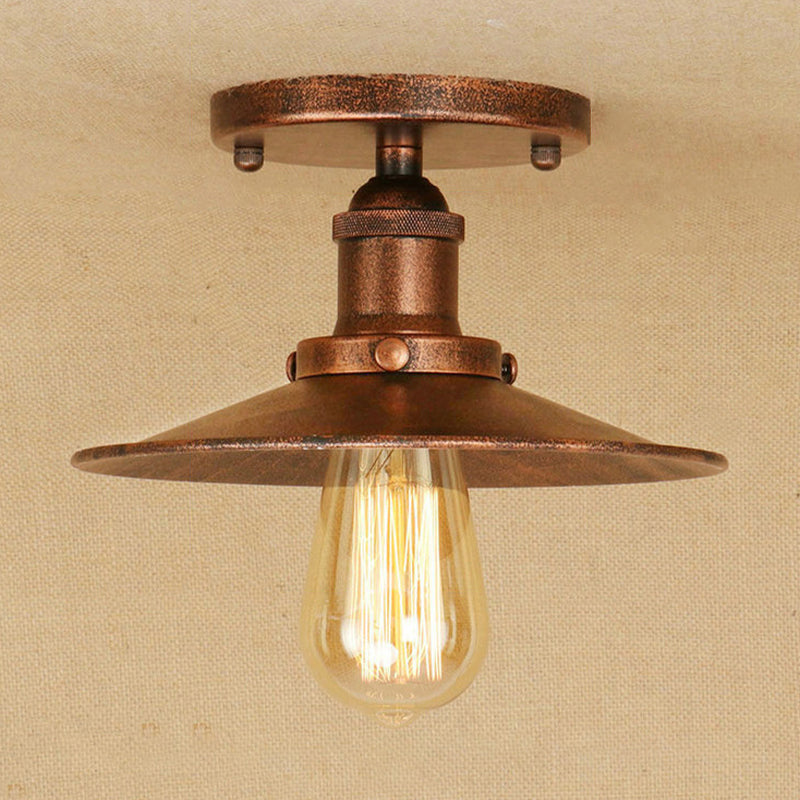 Loft Saucer Semi Flush Mount Lighting 1 Bulb Metallic Ceiling Light Fixture in Black/White for Kitchen Rust Clearhalo 'Ceiling Lights' 'Close To Ceiling Lights' 'Close to ceiling' 'Flush mount' 'Industrial Flush Mount' Lighting' 602358