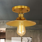 Black/Brass Flat Shade Semi Flush Light Vintage Style Metal 1 Bulb Kitchen Semi Flush Mount Lighting Brass Clearhalo 'Ceiling Lights' 'Close To Ceiling Lights' 'Close to ceiling' 'Flush mount' 'Industrial Flush Mount' Lighting' 602388
