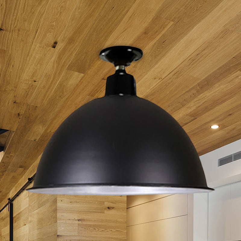 Loft Style Dome Ceiling Lighting 1 Head Metal Semi Flush Mount Light in Black for Dining Room, 12"/14" Width Black Clearhalo 'Ceiling Lights' 'Close To Ceiling Lights' 'Close to ceiling' 'Semi-flushmount' Lighting' 602419