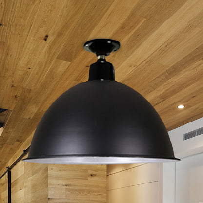 Loft Style Dome Ceiling Lighting 1 Head Metal Semi Flush Mount Light in Black for Dining Room, 12"/14" Width Black Clearhalo 'Ceiling Lights' 'Close To Ceiling Lights' 'Close to ceiling' 'Semi-flushmount' Lighting' 602419