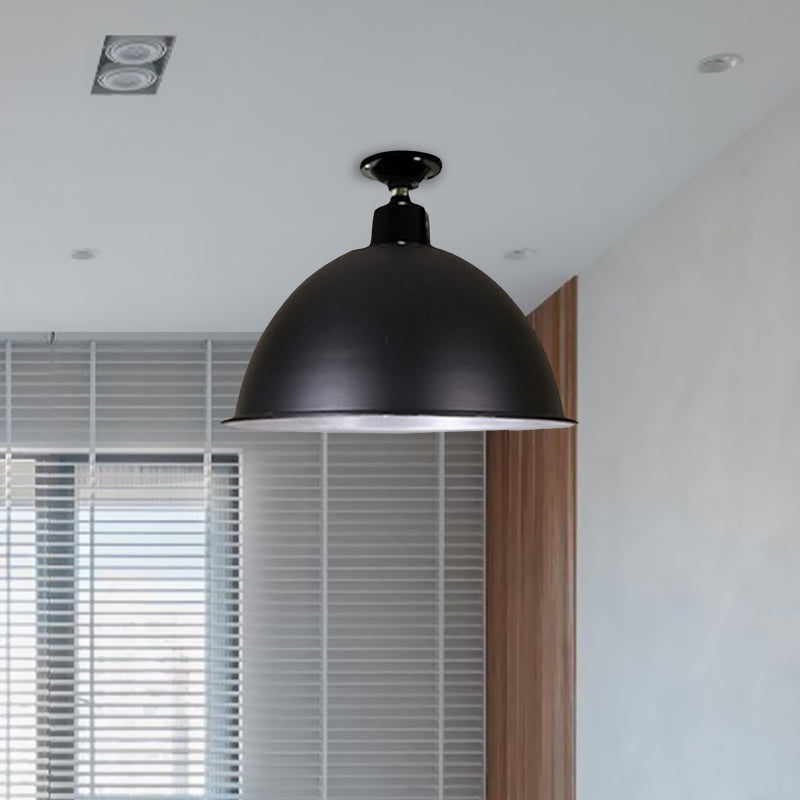 Loft Style Dome Ceiling Lighting 1 Head Metal Semi Flush Mount Light in Black for Dining Room, 12"/14" Width Clearhalo 'Ceiling Lights' 'Close To Ceiling Lights' 'Close to ceiling' 'Semi-flushmount' Lighting' 602420