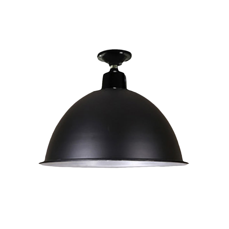 Loft Style Dome Ceiling Lighting 1 Head Metal Semi Flush Mount Light in Black for Dining Room, 12"/14" Width Clearhalo 'Ceiling Lights' 'Close To Ceiling Lights' 'Close to ceiling' 'Semi-flushmount' Lighting' 602422