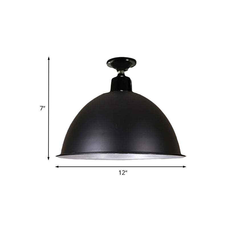 Loft Style Dome Ceiling Lighting 1 Head Metal Semi Flush Mount Light in Black for Dining Room, 12"/14" Width Clearhalo 'Ceiling Lights' 'Close To Ceiling Lights' 'Close to ceiling' 'Semi-flushmount' Lighting' 602423