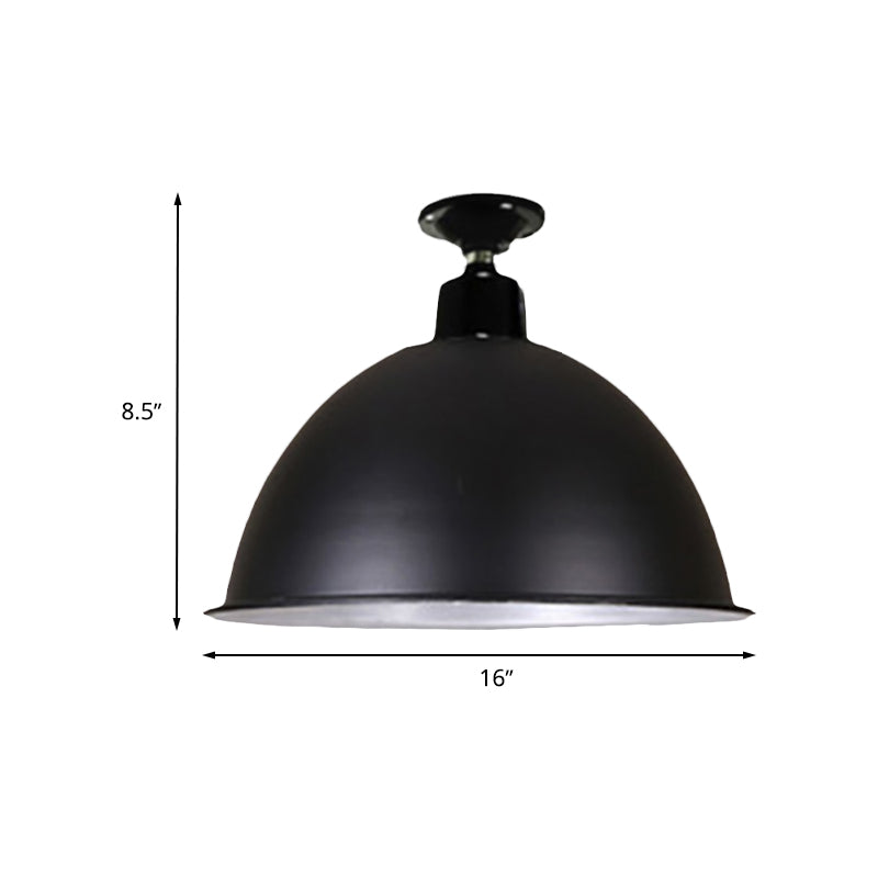 Loft Style Dome Ceiling Lighting 1 Head Metal Semi Flush Mount Light in Black for Dining Room, 12"/14" Width Clearhalo 'Ceiling Lights' 'Close To Ceiling Lights' 'Close to ceiling' 'Semi-flushmount' Lighting' 602425
