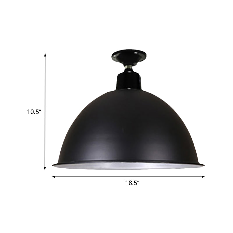 Loft Style Dome Ceiling Lighting 1 Head Metal Semi Flush Mount Light in Black for Dining Room, 12"/14" Width Clearhalo 'Ceiling Lights' 'Close To Ceiling Lights' 'Close to ceiling' 'Semi-flushmount' Lighting' 602426