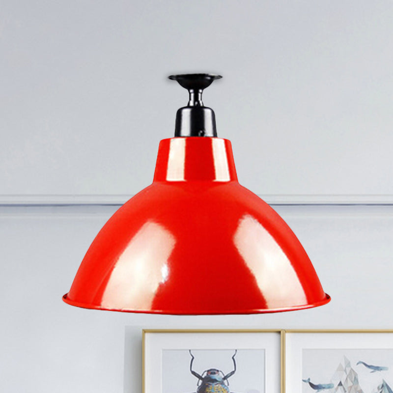Vintage Style Domed Semi Flush Mount Lighting 1 Bulb Metallic Ceiling Light Fixture in Red for Restaurant Red Clearhalo 'Ceiling Lights' 'Close To Ceiling Lights' 'Close to ceiling' 'Flush mount' Lighting' 602434