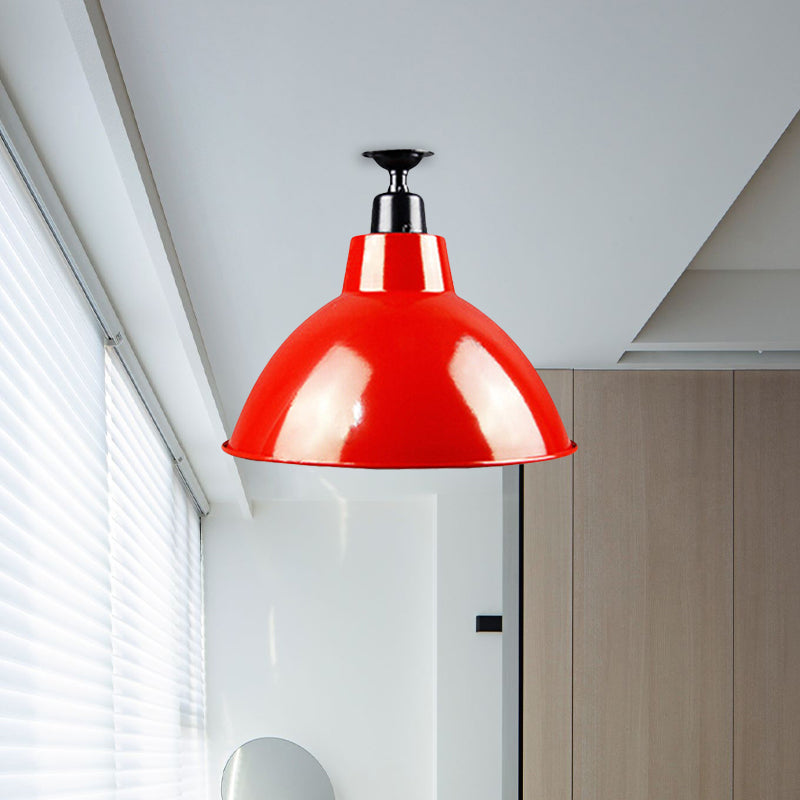 Vintage Style Domed Semi Flush Mount Lighting 1 Bulb Metallic Ceiling Light Fixture in Red for Restaurant Clearhalo 'Ceiling Lights' 'Close To Ceiling Lights' 'Close to ceiling' 'Flush mount' Lighting' 602435