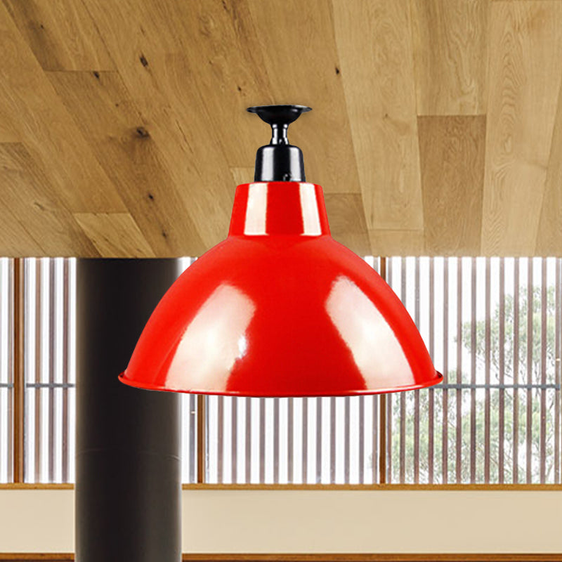 Vintage Style Domed Semi Flush Mount Lighting 1 Bulb Metallic Ceiling Light Fixture in Red for Restaurant Clearhalo 'Ceiling Lights' 'Close To Ceiling Lights' 'Close to ceiling' 'Flush mount' Lighting' 602436