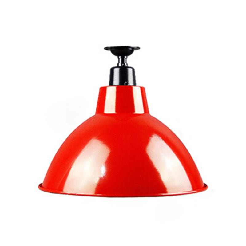 Vintage Style Domed Semi Flush Mount Lighting 1 Bulb Metallic Ceiling Light Fixture in Red for Restaurant Clearhalo 'Ceiling Lights' 'Close To Ceiling Lights' 'Close to ceiling' 'Flush mount' Lighting' 602437