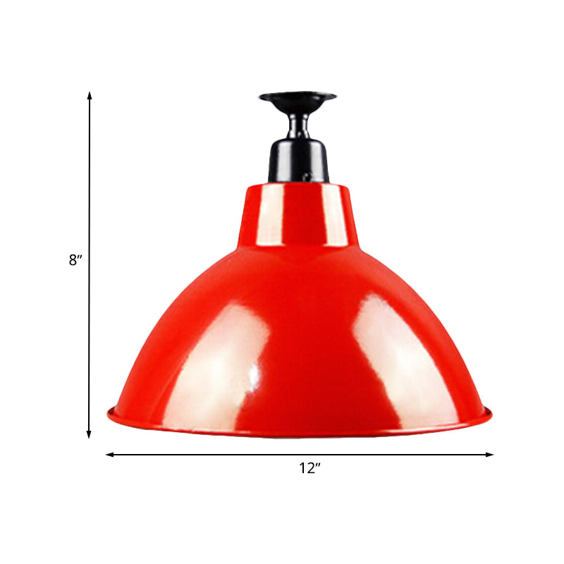 Vintage Style Domed Semi Flush Mount Lighting 1 Bulb Metallic Ceiling Light Fixture in Red for Restaurant Clearhalo 'Ceiling Lights' 'Close To Ceiling Lights' 'Close to ceiling' 'Flush mount' Lighting' 602438