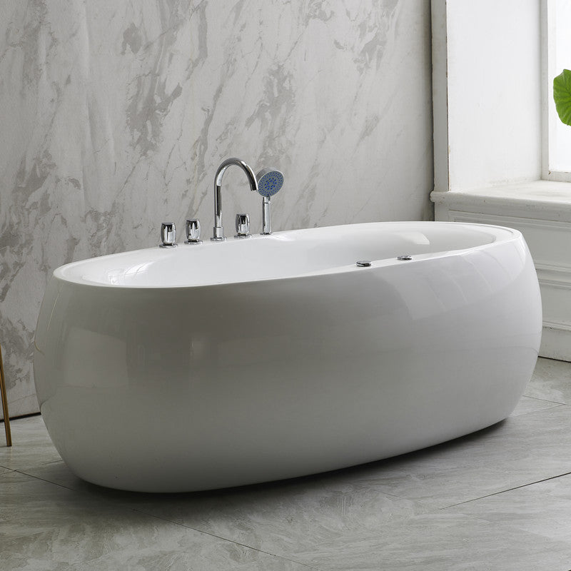 Modern Oval Acrylic Bathtub Hotel Freestanding Bath Tub in White Clearhalo 'Bathroom Remodel & Bathroom Fixtures' 'Bathtubs' 'Home Improvement' 'home_improvement' 'home_improvement_bathtubs' 'Showers & Bathtubs' 6024495