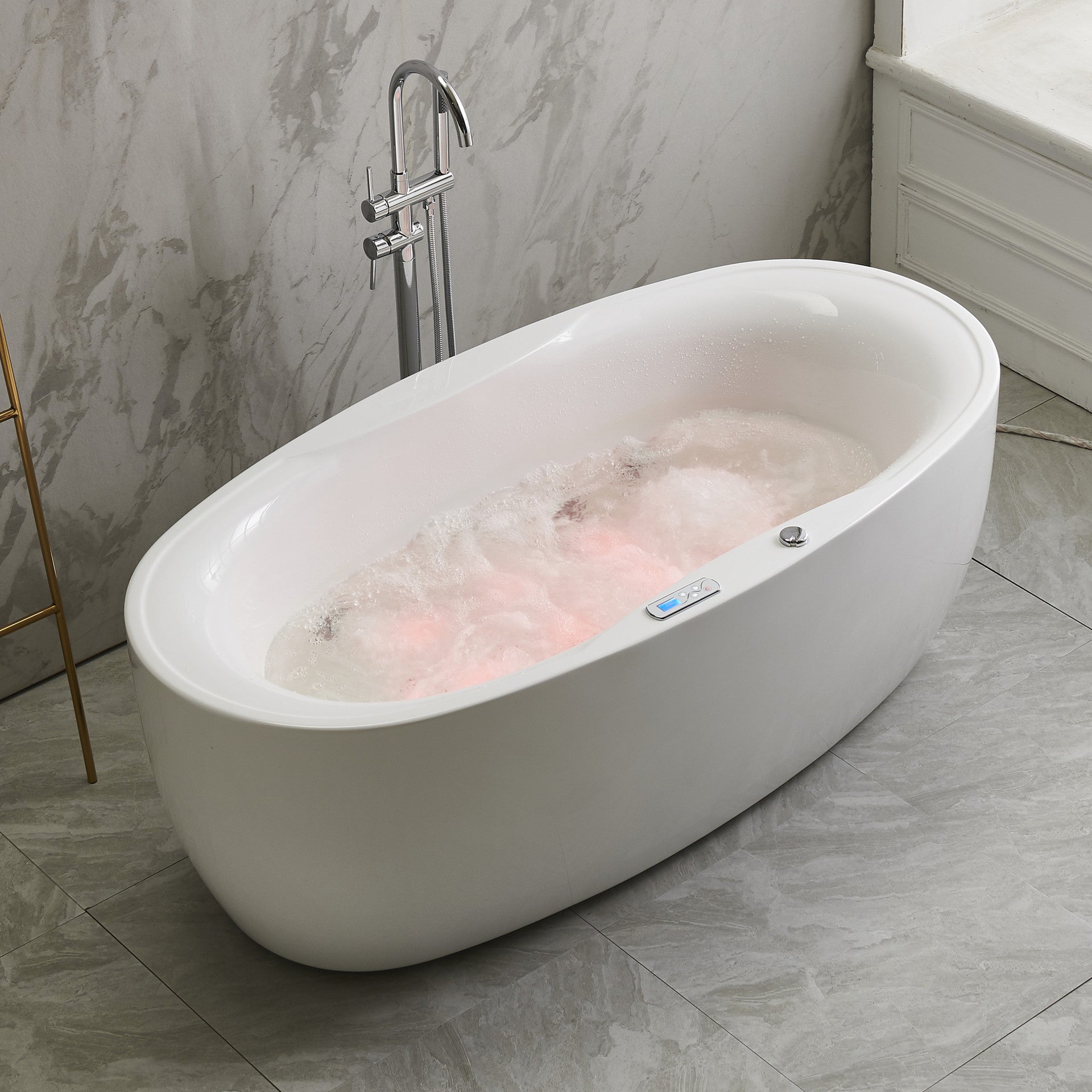 Modern Oval Acrylic Bathtub Hotel Freestanding Bath Tub in White Clearhalo 'Bathroom Remodel & Bathroom Fixtures' 'Bathtubs' 'Home Improvement' 'home_improvement' 'home_improvement_bathtubs' 'Showers & Bathtubs' 6024496