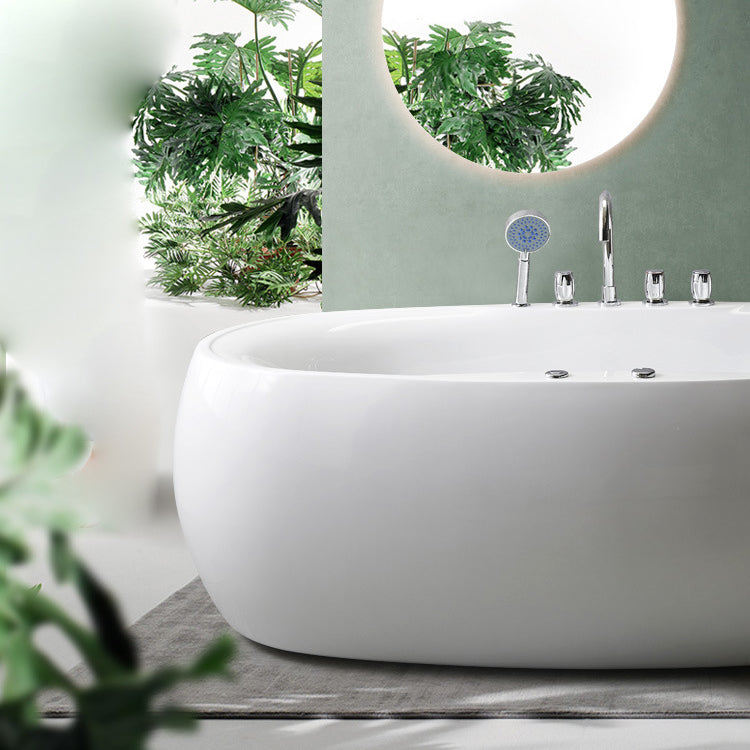 Modern Oval Acrylic Bathtub Hotel Freestanding Bath Tub in White Clearhalo 'Bathroom Remodel & Bathroom Fixtures' 'Bathtubs' 'Home Improvement' 'home_improvement' 'home_improvement_bathtubs' 'Showers & Bathtubs' 6024498