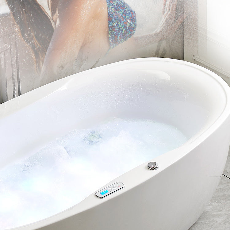 Modern Oval Acrylic Bathtub Hotel Freestanding Bath Tub in White Clearhalo 'Bathroom Remodel & Bathroom Fixtures' 'Bathtubs' 'Home Improvement' 'home_improvement' 'home_improvement_bathtubs' 'Showers & Bathtubs' 6024499