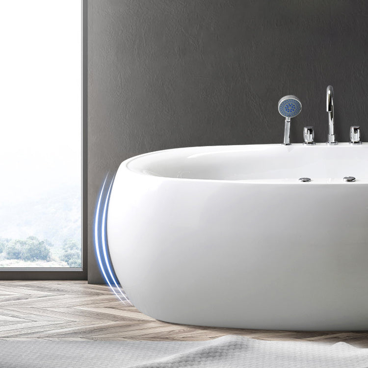 Modern Oval Acrylic Bathtub Hotel Freestanding Bath Tub in White Clearhalo 'Bathroom Remodel & Bathroom Fixtures' 'Bathtubs' 'Home Improvement' 'home_improvement' 'home_improvement_bathtubs' 'Showers & Bathtubs' 6024505