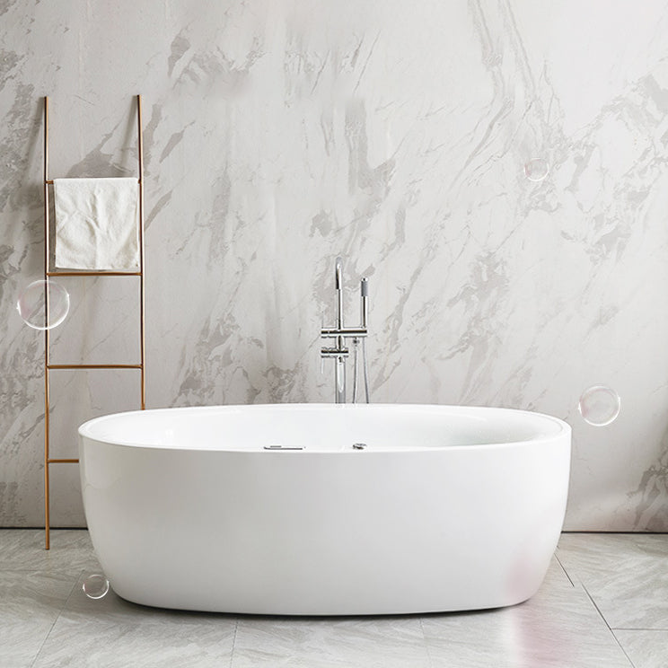 Modern Oval Acrylic Bathtub Hotel Freestanding Bath Tub in White Clearhalo 'Bathroom Remodel & Bathroom Fixtures' 'Bathtubs' 'Home Improvement' 'home_improvement' 'home_improvement_bathtubs' 'Showers & Bathtubs' 6024509