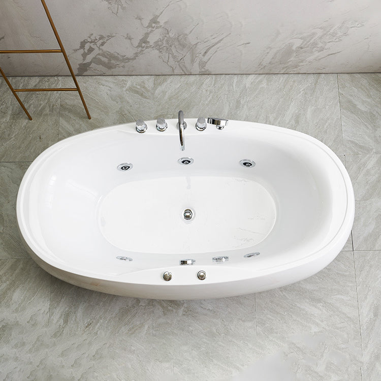 Modern Oval Acrylic Bathtub Hotel Freestanding Bath Tub in White Clearhalo 'Bathroom Remodel & Bathroom Fixtures' 'Bathtubs' 'Home Improvement' 'home_improvement' 'home_improvement_bathtubs' 'Showers & Bathtubs' 6024512