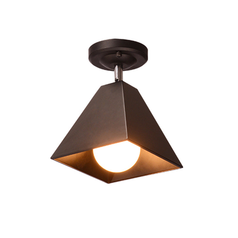 1/3-Bulb Pyramid Semi Flush Mount Light Vintage Style Black/White Metallic Ceiling Lighting for Corridor Clearhalo 'Ceiling Lights' 'Close To Ceiling Lights' 'Close to ceiling' 'Semi-flushmount' Lighting' 602456