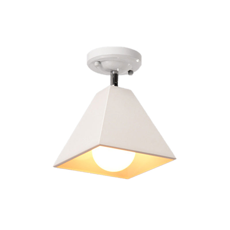 1/3-Bulb Pyramid Semi Flush Mount Light Vintage Style Black/White Metallic Ceiling Lighting for Corridor Clearhalo 'Ceiling Lights' 'Close To Ceiling Lights' 'Close to ceiling' 'Semi-flushmount' Lighting' 602461