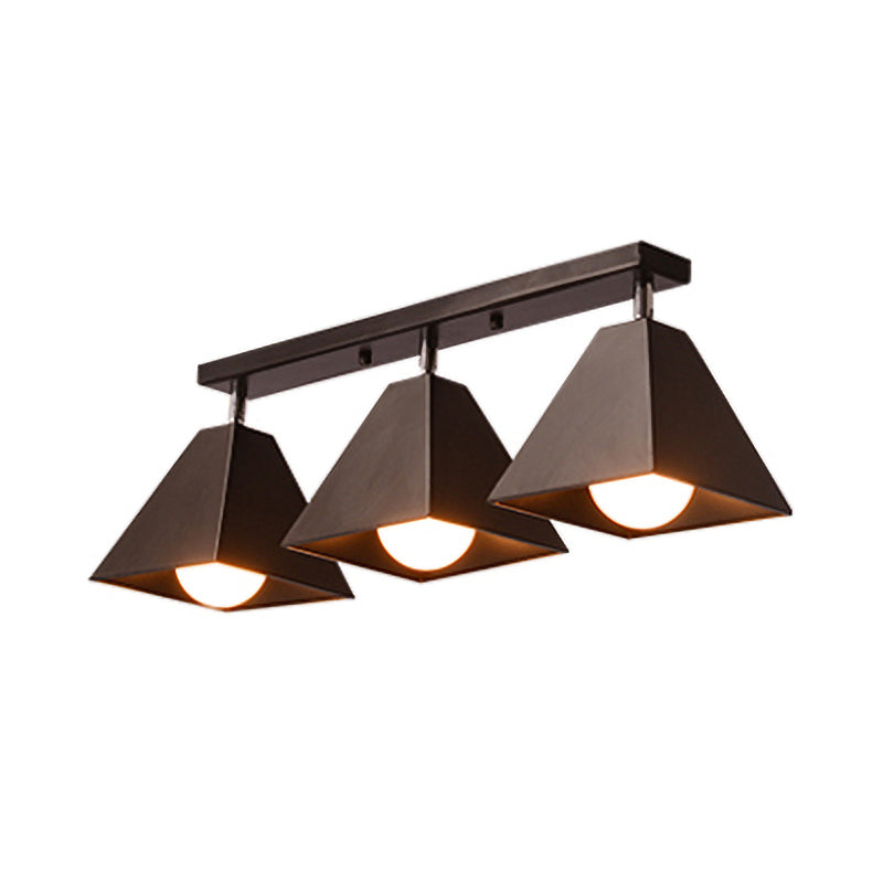 1/3-Bulb Pyramid Semi Flush Mount Light Vintage Style Black/White Metallic Ceiling Lighting for Corridor Clearhalo 'Ceiling Lights' 'Close To Ceiling Lights' 'Close to ceiling' 'Semi-flushmount' Lighting' 602465